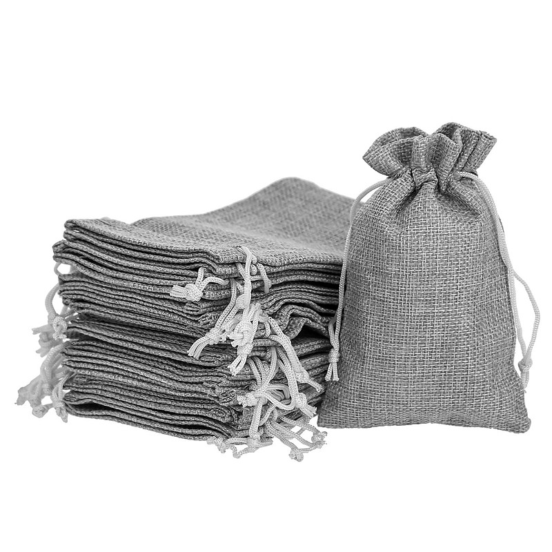 Льняные мешочки в наборе 5 штук, размер 15*20 см, серые, холщовые мешочки для хранения, для упаковки подарков, для карт таро PM01520-1 купить оптом